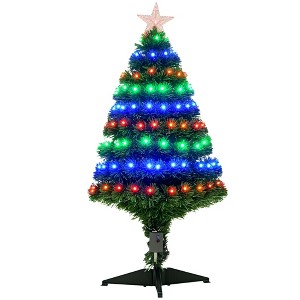 HOMCOM 3 FT Tall Douglas Fir Pre-Lit Artificial Christmas Tree with Realistic Branches, 90 Multi-Color LED Lights, Fiber Optics and 90 Tips - 1 of 4