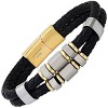 Steeltime Men's braided black leather and stainless steel accents bracelet. Color Option: Silver, Gold - 2 of 4
