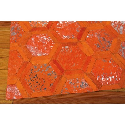 Handmade Tangerine Geometric Cowhide 8' x 10' Area Rug