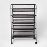 4 Tier Shoe Rack With Rustic Oak Finish Top Gray Metal Threshold Target