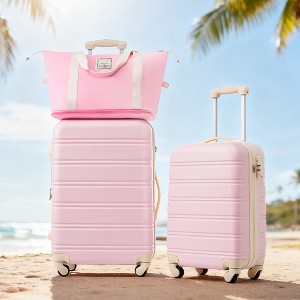 KWPZQEB Luggage Sets 2Pcs with Handbag, Hardshell Suitcases with Spinner Wheels & Combination Lock, Lightweight ABS Expandable Suitcase, (20/24) - 1 of 4