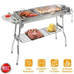 NAYSAYE Grill Racks Portable Charcoal Grill Large BBQ Area for Camping and Outdoor Cooking, Silver, 38.98"*13.39"*27.56" - 1 of 4