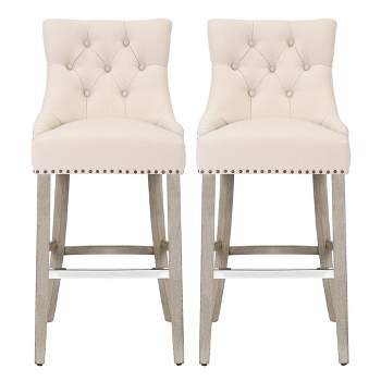 WestinTrends 29" Linen Tufted Buttons Upholstered Wingback Bar Stool (Set of 2)