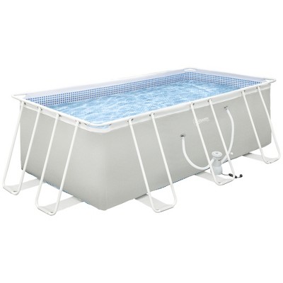 Outsunny 14' x 8' x 4' Above Ground Swimming Pool, Rectangular Steel Frame, Non-Inflatable, Filter Pump, Light Gray