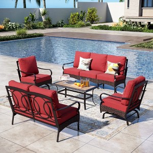 Captiva Designs 5pc Extra Large Metal and Rattan Outdoor Patio Conversation Set with Coffee Table and Loveseat - 1 of 4