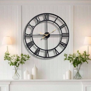 32 Inch Large Wall Clock Roman Numeral Metal Oversized Living Room Decor Bedroom Kitchen Silent Non Ticking Operated - 1 of 4