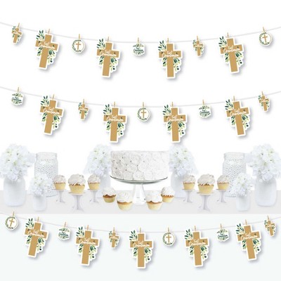Big Dot of Happiness First Communion Elegant Cross - Religious Party DIY Decorations - Clothespin Garland Banner - 44 Pieces