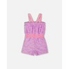 Deux par Deux Girl Printed Terry Cloth Romper Vibrant Pink and White - 3 of 4