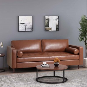 Vintage PU Leather Sofa with Tufted Seat, Solid Wood Legs and Bolster Pillows for Living Room or Home Office-Maison Boucle - 1 of 4