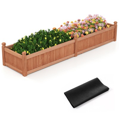 Tangkula Wooden Raised Garden Bed Outdoor Rectangular Planter Box w/ Drainage Holes Liner Raised Planter for Vegetable Fruit Flower Herb