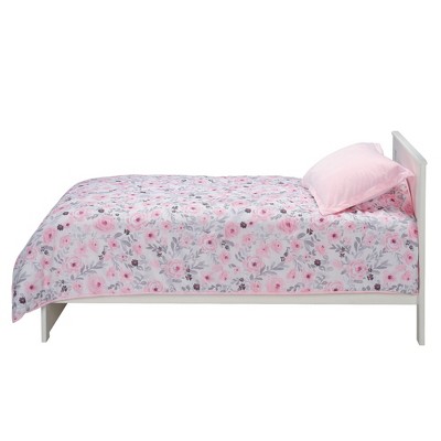 Pink Floral Watercolor Twin Microfiber Quilt Set