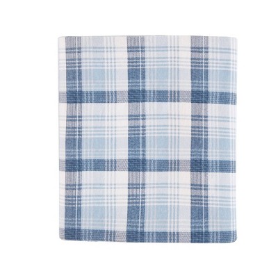 Queen Blue Plaid Cotton Flannel Sheet Set