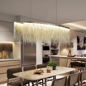 Ludomide Post-Modern Rectangle Aluminum Tassel Linear Chandelier Rectangular Pendant Light Fixture for Dining Room Kitchen Island Over Table L47 - 1 of 4