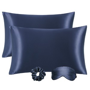 PiccoCasa Machine Washable Satin Zippered Pillowcase with Eye Mask & Scrunchie 2 Pcs - 1 of 4