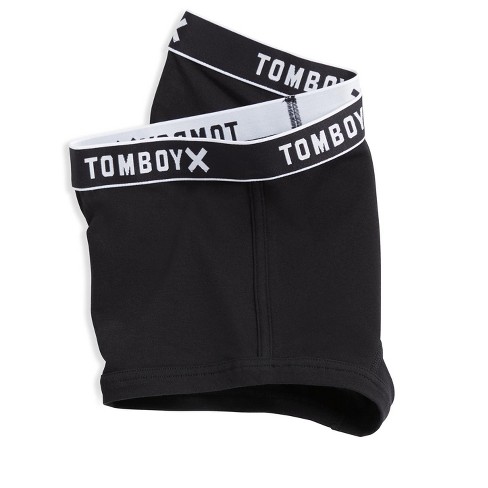 TomboyX Boy Short Underwear, Cotton Stretch Comfortable Boxer Briefs,  (XS-6X) Black Logo XXX Small