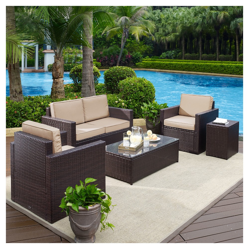Palm Harbor 5pc All-Weather Wicker Patio Conversation Set - Sand - Crosley