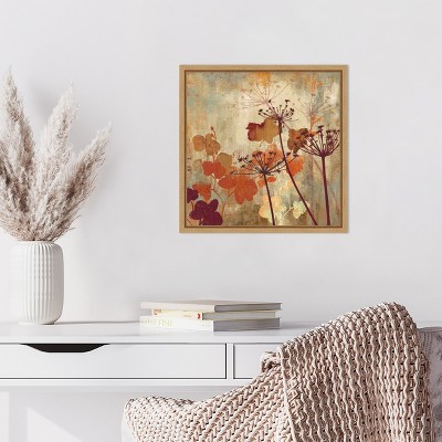 Wild Field II Abstract Floral Canvas Wall Art in Maple Frame