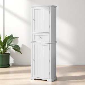 Tall Bathroom Storage Cabinet with Drawer and Adjustable Shelf, Freestanding MDF Cabinet with Painted Finish and Anti-Tip Device - 1 of 4