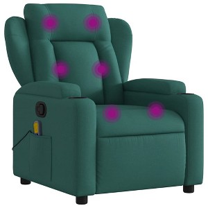 vidaXL Dark Green Fabric Massage Recliner - Manual Armchair with Vibration, Convenient Cup Holders, Side Pocket, Comfortable Padded Seating - 1 of 4