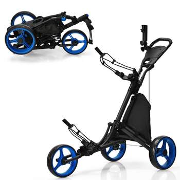Costway Foldable 3 Wheel Push Pull Golf Club Cart Trolley W/seat
