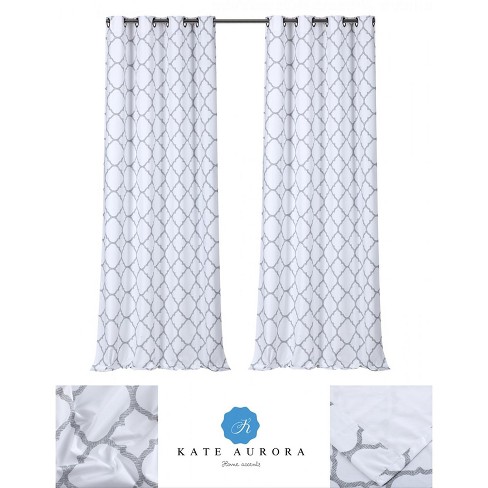 Kate Aurora 2 Pack Kate Aurora Thermal Lined Gray White Trellis Grommet Blackout Curtains Target