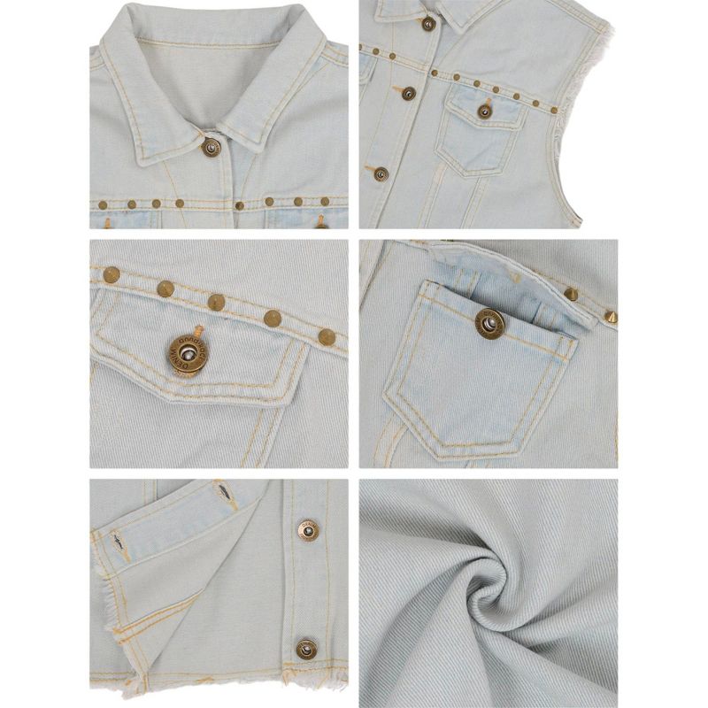 Anna-Kaci Women's Cotton Denim Cropped Vest, 4 of 5