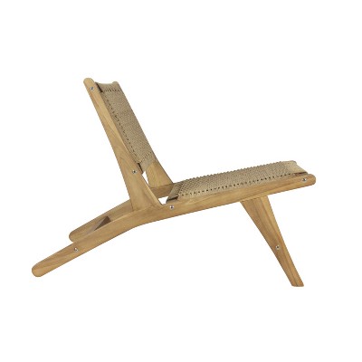 Parker Mid-Century Brown Teak Wood Woven Armless Lounge Chair