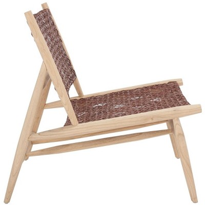 Cognac Leather & Natural Wood Handcrafted Slipper Accent Chair