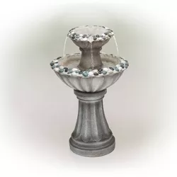 24" Resin Vintage Old World Pedestal Fountain Yard Art Décor with Pebble Inlay Gray - Alpine Corporation