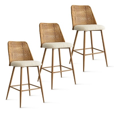 Nice 3-piece 27 Inch Rattan Counter Stool, Upholstered Counter Stool Set of 3 with Back for Kitchen Island, Dining Room - The Pop Home