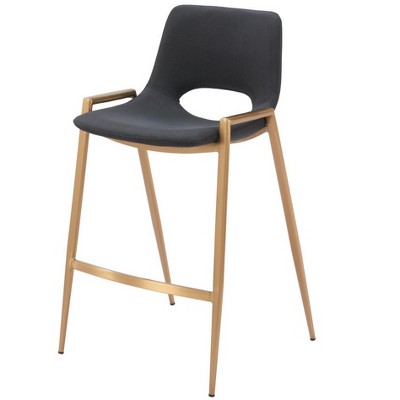 HomeRoots Set of Two 26" Black And Gold Faux Leather And Steel Low Back Counter Height Bar Chairs