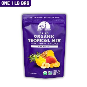 Mavuno Harvest Organic Dried Tropical Mix Fruit Snacks, a Vegan & Gluten Free Healthy Snack with No Preservatives or Added Sugars - 1 LB Bag - 1 of 4