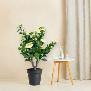 Set of 2 Artificial Topiary Ball Trees with Metal Stakes, 21.6" UV-Resistant PE Fake Plants with Begonia Flowers for Indoor/Outdoor Decor - 1 of 4
