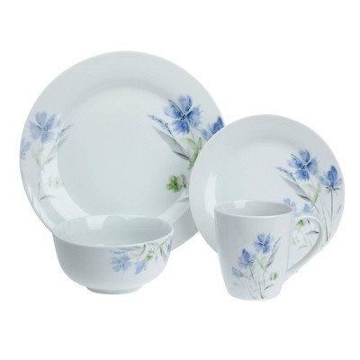 16-Piece White Porcelain Wildflower Dinnerware Set