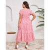 YESFASHION Women Plus Size Maxi Dress Floral Ruffle Summer Dress Short Sleeve Long Dress High Waist Sweethearte Neck Casual Dress - 4 of 4