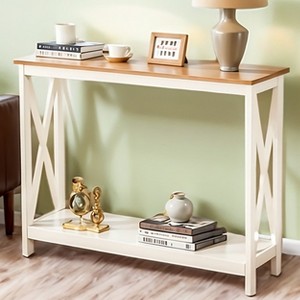 Captiva Designs Farmhouse Console Table with Shelf or Drawers, Narrow 2-Tier Entryway or Hallway Table, Ivory Finish - 1 of 4