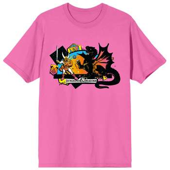 Dungeons & Dragons Warrior And Dragon Men's Neon Pink T-shirt