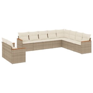 vidaXL 10 Piece Patio Sofa Set with Cushions Beige Poly Rattan - Beige Without Table - 1 of 4