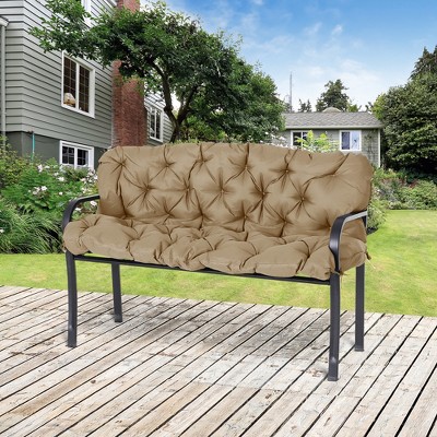 Khaki Tufted 3-Seater Outdoor Bench Cushion with Backrest