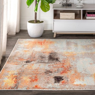 4' x 6' Blue and Orange Abstract Synthetic Area Rug