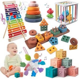 6-in-1 Montessori Baby Toy Set with Wooden Blocks, Xylophone and Teether for Toddlers - 1 of 4