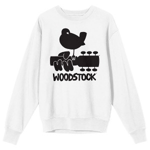 Woodstock Bird and Guitar Silhouette Logo Men's White Crew Neck Sweatshirt - 1 of 3