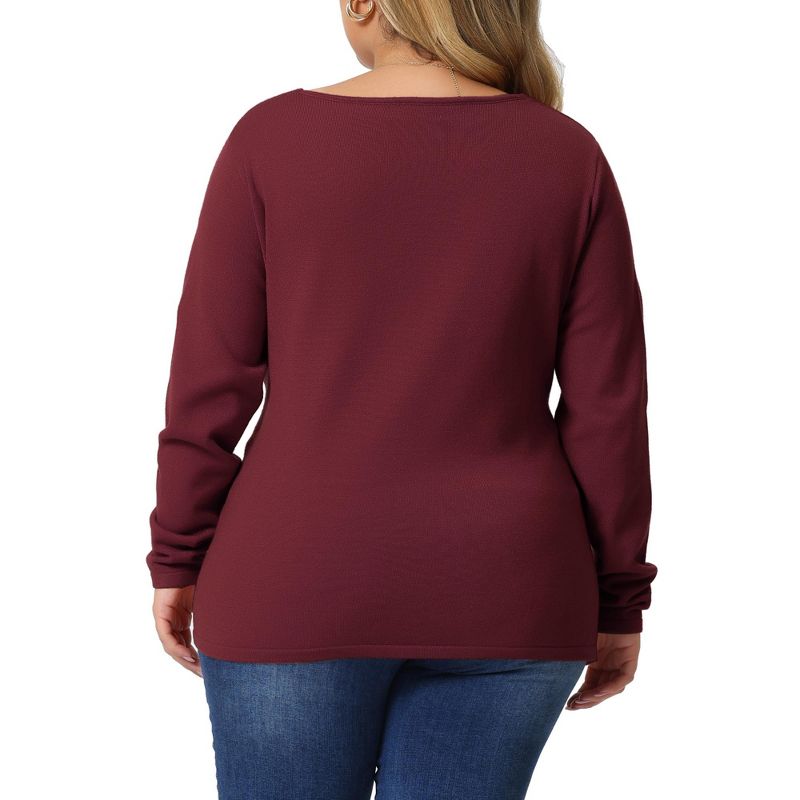Agnes Orinda Women's Plus Size Knit Deep V Neck Wrap Curvy Pullover Sweaters, 4 of 7