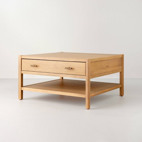 Square wood coffee table with deals drawers