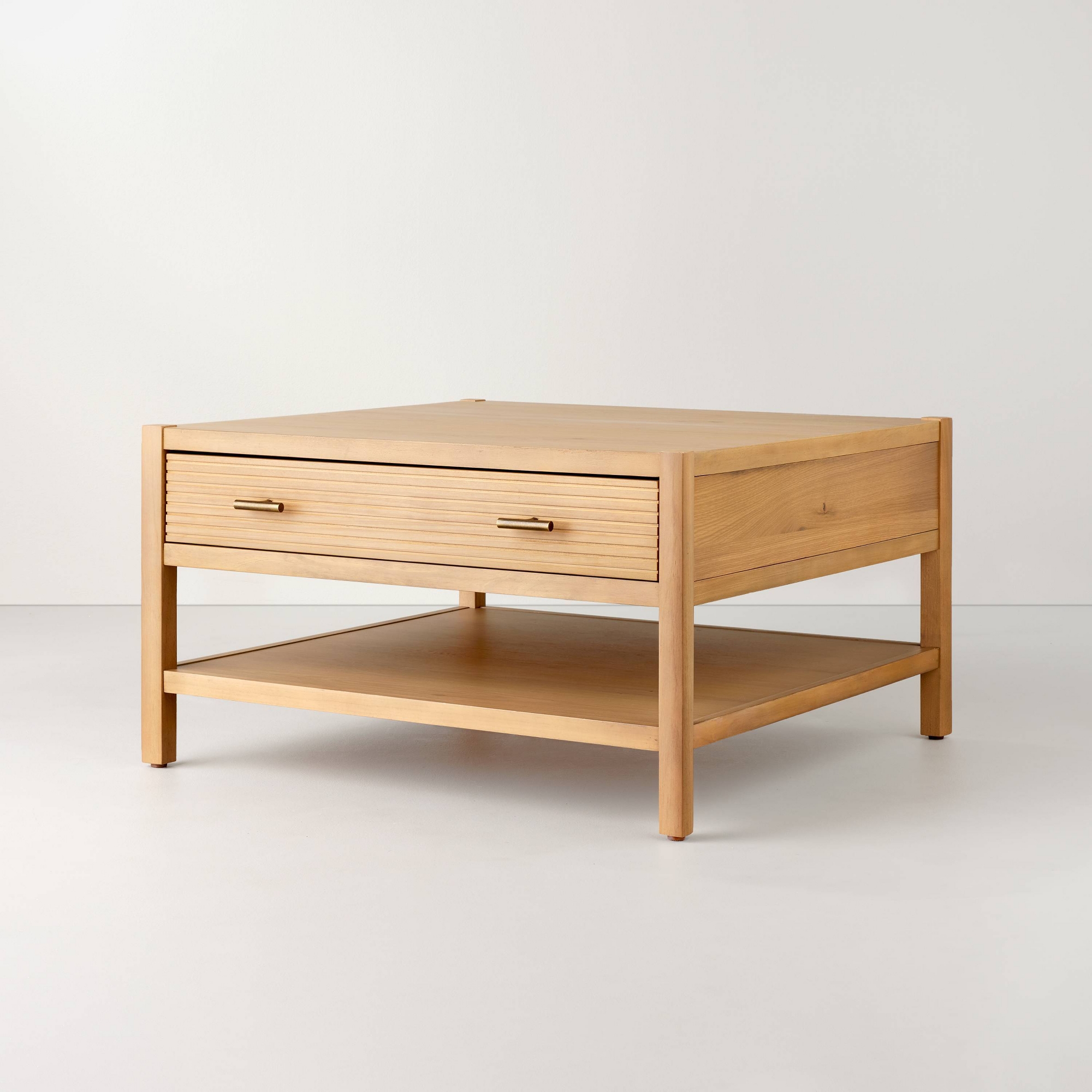 Grooved Wood Square Coffee Table with Drawer - Natural - Hearth & Hand™ with Magnolia
