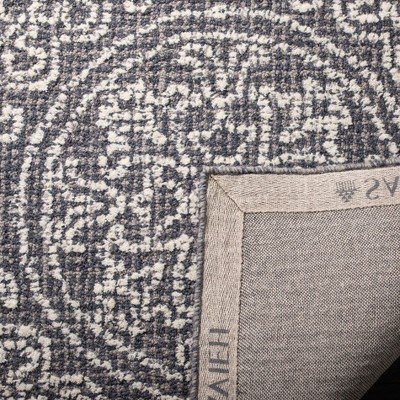 Gray Floral Motif Handmade Tufted Wool Runner Rug