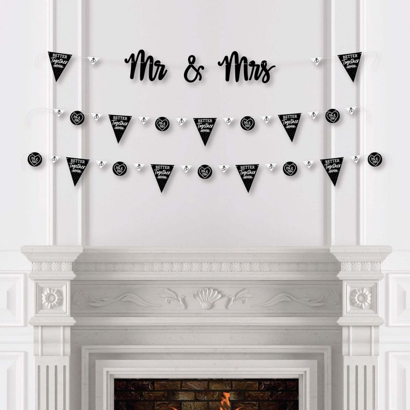 Big Dot of Happiness Mr. and Mrs. - Black & White Wedding or Bridal Shower Letter Banner Decoration - 36 Banner Cutouts & Mr. and Mrs. Banner Letters, 3 of 8