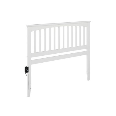 White Full Mission Wood Panel Headboard with USB Charger