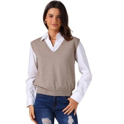 INSPIRE CHIC Women's V-Neck Sleeveless Uniform Classic Knitted Pullover Sweater Vest