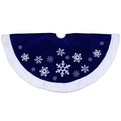 Northlight 48" Blue Velveteen Snowflake Christmas Tree Skirt with Faux Fur Trim